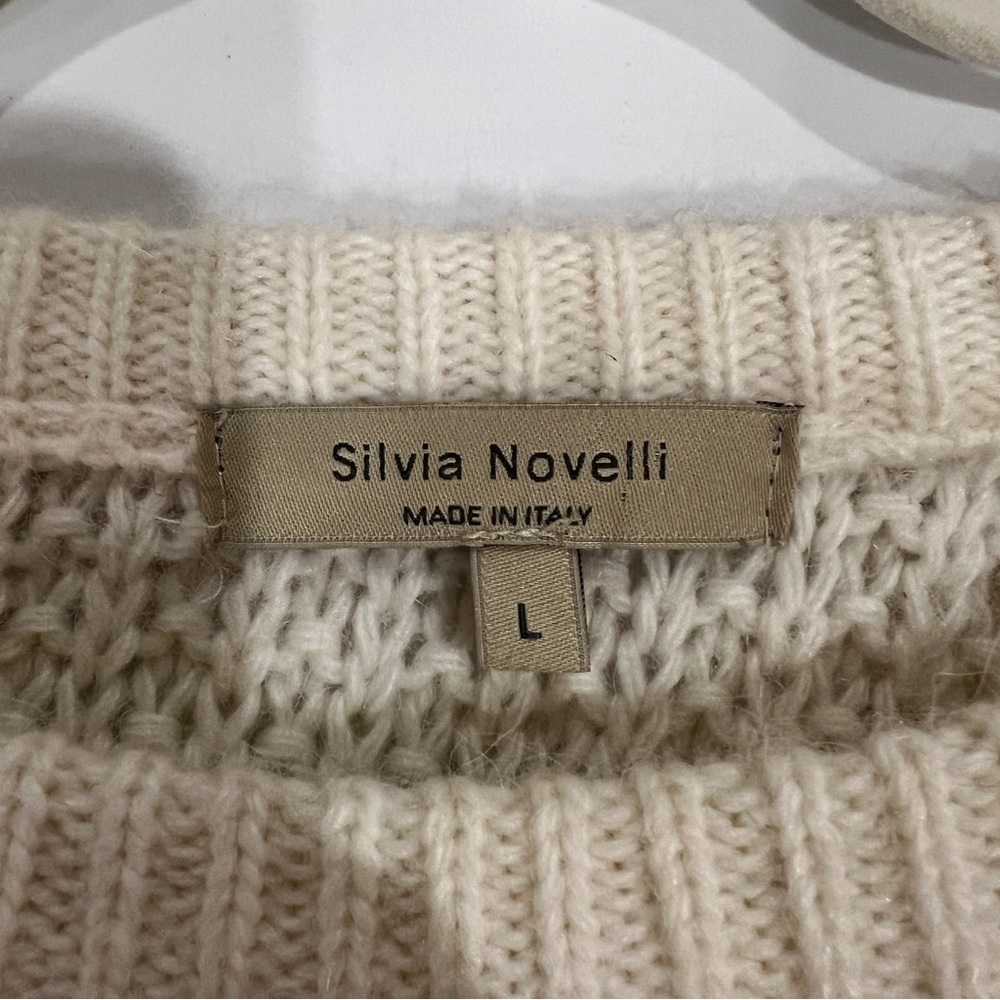 Silvia Novelli Alpaca Wool Blend Knit Sweater Ivory Large Italy Fisherman - Picture 3 of 11
